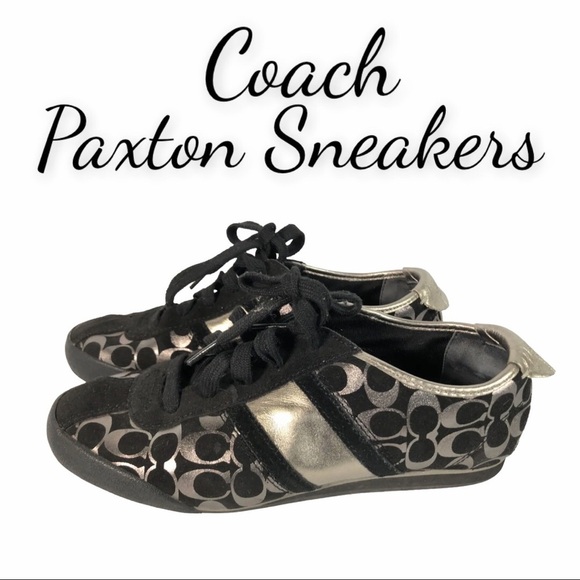 Coach Paxton Black With Metallic Signature C Logo Sneakers, Size 7 - Picture 1 of 15